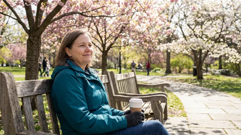 Family caregiver enjoying a moment of respite on a park bench