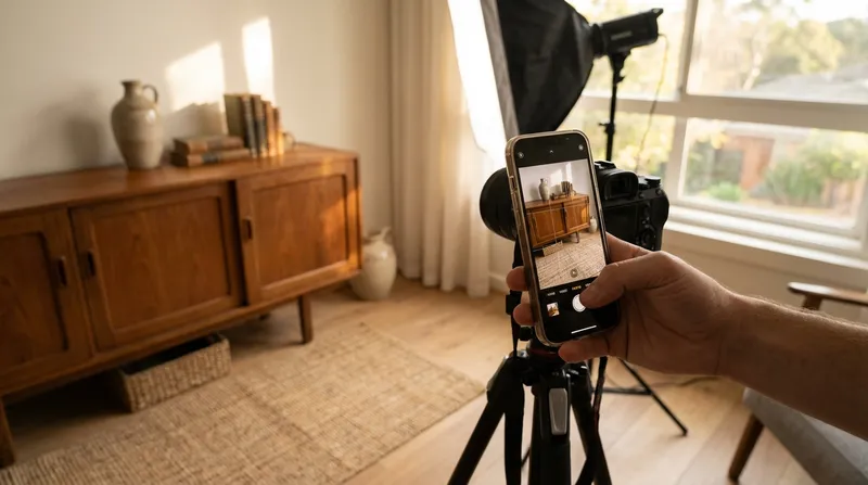 Smartphone fotografiert Gegenstände für den Online-Verkauf