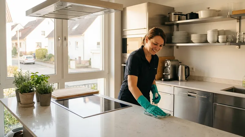 Professional household helper working in a modern kitchen